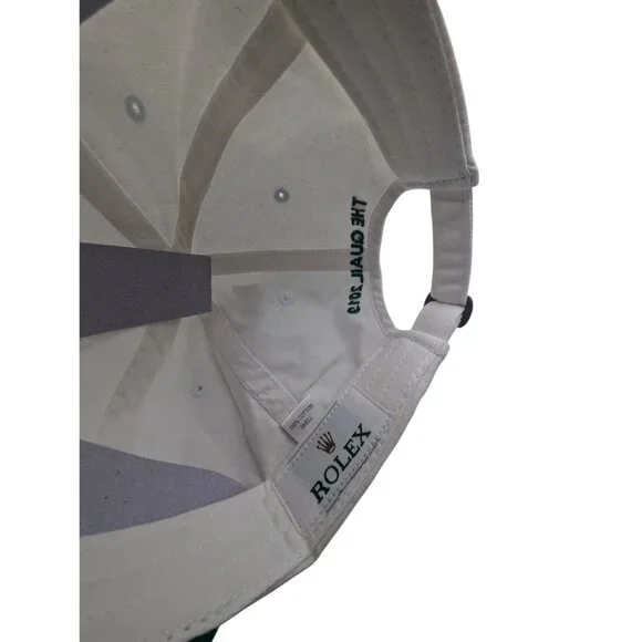 Rolex White Cotton Cap W Gold Crown Logo & The Quail 2019 Adj Strap Back Hat - Picture 6 of 7